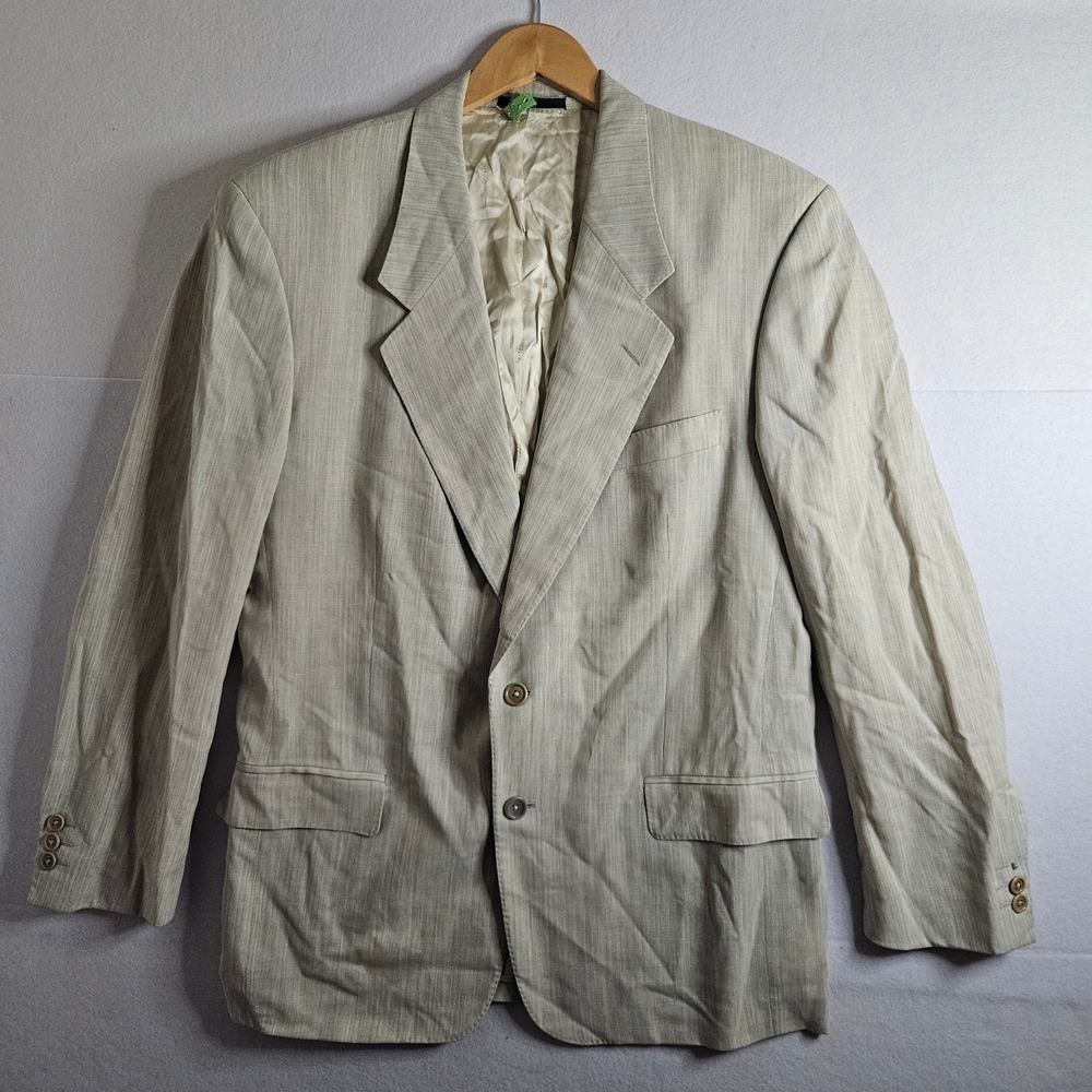 Vtg Valentino Uomo Mens Blazer Sport Coat Beige Textured 2 Button Italy 42R